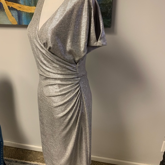 Ralph Lauren metallic silver ruched cocktail dress - Picture 3 of 7